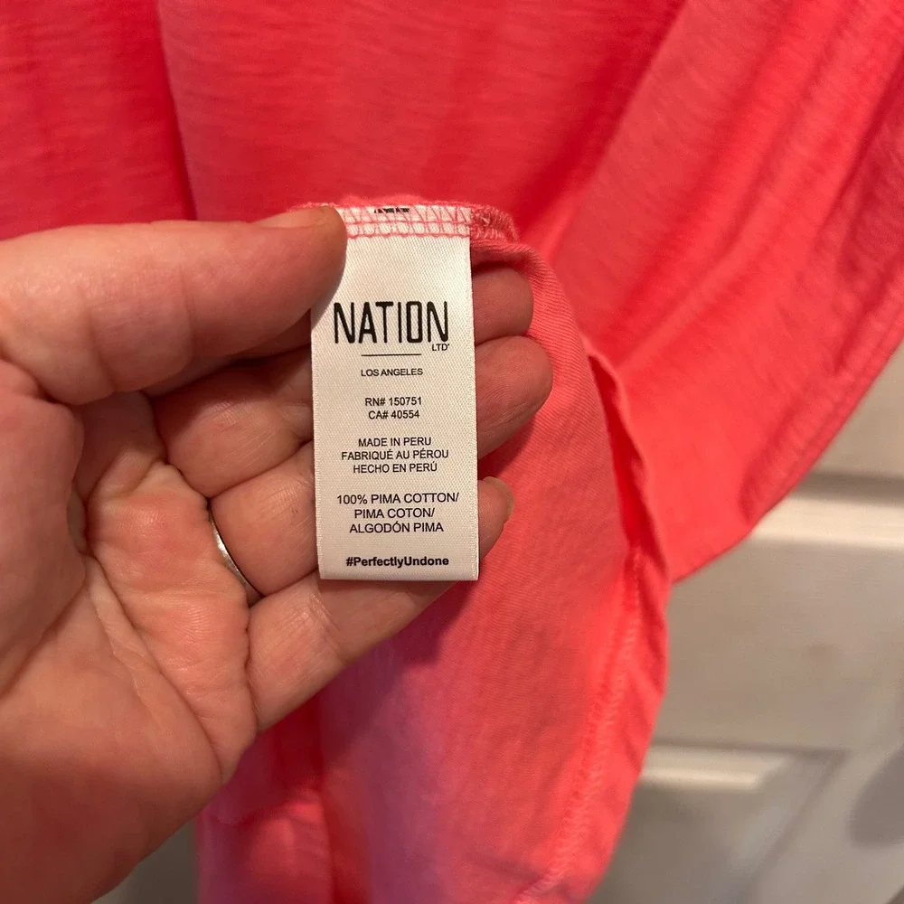 Nation LTD Elliot Ruffle Dress Women's Large Coral Pink Pima‎ Cotton